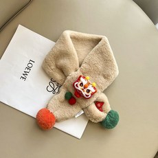 優選兒童圍巾可愛圍巾高顏值圍巾防風保暖舞雄獅新年中國風卡通醒獅少年兒童過年圍巾女寶寶交叉毛絨圍脖冬