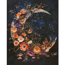 무디 꽃 달 천상의 식물 유화 포스터 어두운 학계 Whimsigoth Boho 캔버스 인쇄, 03 30X45cm Unframed, 13 1, 한개옵션2