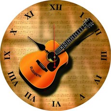 음악 기타 벽시계 주방 장식 벽 예술 침묵 비 대형 라운드 거실 침실 사무실, 01 8inch(20CM), 1개