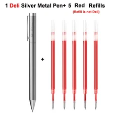 샤오미 델리 금속 로그인 펜 Ballpen 0.5MM 젤 PREMEC 매끄러운 스위스 리필 검정 잉크 사무실 학교, [08] 1 Pen 5 Red ink1, 한개옵션1