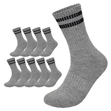 프레리 10켤레 두꺼운 투라인쿠션 장목 스포츠양말, 그레이, 10개