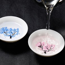 매화꽃피는 사케잔 1P 온도변화 꽃만개하는 찻잔 지인선물용 술잔, 1개