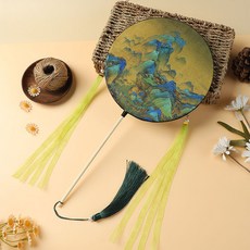 韆裏江山圖團扇舞蹈扇子古風扇子漢服扇旂袍圓扇兒童舞蹈扇國風團扇古典舞女扇, 千里江山飄帶款, 1個