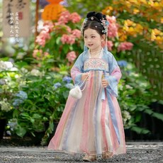 YZRS 漢服女童夏季新款超僊公主唐裝兒童古風古裝連衣裙刺繡，精選透氣面料，舒適親膚，打造獨特古典氣質