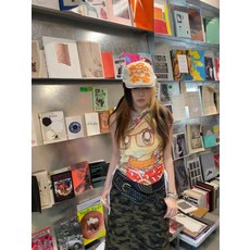 여름 라운드넥 풀오버 안경 쓴 미녀 패러디 애니메이션 망사 크로스 블라우스 오프숄더 나시 티셔츠 트렌드