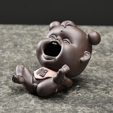 福娃吉祥物茶室裝飾品茶桌茶道創意趣味可養噴水尿童紫砂茶寵擺件, 1個, 福娃(黑泥款)