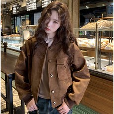 페이준 여성 가을 코트 캐주얼 오버핏 빈티지 솔리드 라이더 스웨이드 숏 재킷 YF10105