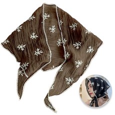 서온리 휴양지 자수 여성 여름 삼각 반다나 망사 머리스카프 쁘띠 레이스 머리 헤어 스카프 두건 머리두건