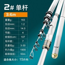 戲漁郞 2/3/7號 磯釣竿 手海兩用 遠投滑漂竿 大導環 磯釣竿套裝 超輕超硬, 單桿,2號白色3.6米 竿稍 頂環(高靈敏打頻