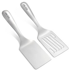 Svailse 스테인리스 스틸 주걱 세트 주철 프라이팬용 금속 주걱 2개 플랫 탑 그릴용 솔리드 및 슬롯 뒤집개 BBQ 그리들 프라이팬 스테이크 팬케이크 또는 스매시, Svailse 스테인리스 스틸 주걱 세트, 주철 프라이, 1개