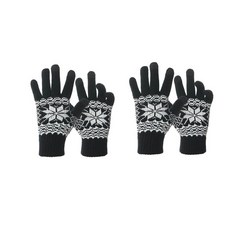 Naya Style防寒雪花刺繡智慧型手機觸控毛絨手套 DM-2 2雙, 1. 黑色