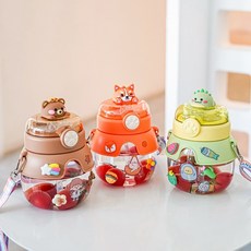 卡通大容量水杯 夏季可愛兒童吸管杯 便攜大肚子水壺, 萌萌大肚杯棕色,600毫升, 1個