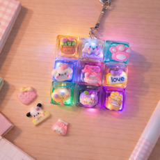 LED 레인보우 키캡 키링 딸깍이 + 데코 파츠 세트, 1.애니세트, 1세트