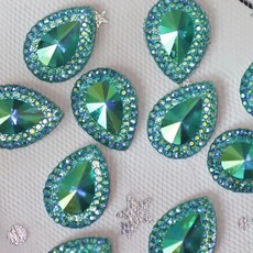 주얼리 수제 플랫백 아플리케 크리스탈 컬러풀 레진 장식 글리터 물방울 모양 라인, 1개, 1. lake blue