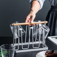 우드손잡이 컵 홀더 거치대 정리대 화이트, 1개