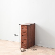 이동식 오동나무 원목 틈새수납장 슬림 서랍장 25 30cm, 브라운, 3단