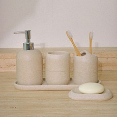 호텔 욕실 도자기 디스펜서 4종 세트 세라믹 칫솔꽂이 양치컵 비누받침 화장실 세트용품, 1개, B급 상품 베이지