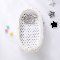 Bean Lala 嬰兒床中床，仿生設計便攜式安撫睡窩, 花邊-牛奶白(兩件套)