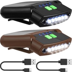 머더 LED 클립 온 캡 조명 USB 충전식 손전등 낚시 캠핑용 방수 초밝은 모자 헤드램프, Black/ Red, 2
