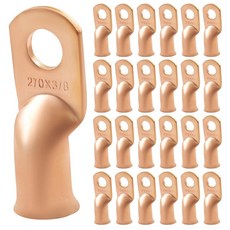 Hordion 2/0 AWG 1cm(3/8인치) 스터드 구리 링 터미널 25개 2게이지 크림프 배터리 케이블 엔드 와이어 러그 튼튼한 베어 아일렛 튜브형 커넥터, 2/0 AWG-3/8"