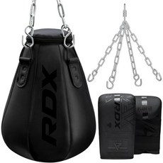 RDX 복싱리플렉스볼 권투 연습 펀치볼 1.5체인과 장갑이 달린 FT 눈물 모양 복싱 옥수수 가방 - 어퍼컷 훅 반사 정밀 풋워크 및 펀치 훈련용 슬립백 MMA 무에타이 킥복싱, Full Black, Unfilled, 1개