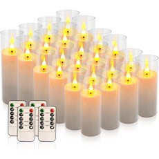 YOROXRG 방수 야외 불꽃 없는 양초 24개 세트 리모컨 및 타이머 4개가 있는 LED 캔들 높이 10.2cm(4인치) 12.7cm(5인치) x 깊이 5.6cm(6인치), 24아크릴-화이트