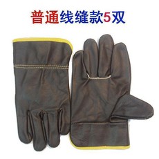 短款耐磨牛皮勞保工作手套防刺防扎園藝專用, 1個, 普通線縫款,右手5只