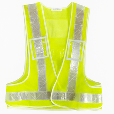 NAME IN GHONA V領反光安全背心 – 高能見度螢光網眼工作服，多口袋設計, 螢光綠, 1個