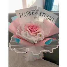 만들기 뜨개질 꽃다발 장미 코바늘뜨기 뜨개꽃, 핑크 그라데이션 DIY 키트, 1개