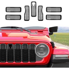 전면 그릴 메시 인서트 장식 외부 액세서리 지프 랭글러 JL JLU & 글래디에이터 JT 2024+ 화이트, Black, Grille With Mesh, 1개