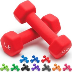 Portzon 네오프렌 덤벨 핸드 웨이트 2개 세트 미끄럼 방지 구름 방지 1.8kg 퍼플, 0.5kg(1파운드), 한 쌍, 레드