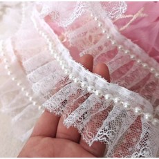 쉬폰 망사 레이스 50mm 진주테두리 가방 의류 인형옷 탑꾸 부자재 재료 90cm, 2개, 화이트