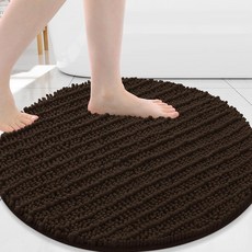 Arotive 럭셔리 셔닐 변기 러그 U자형 매우 부드럽고 두꺼운 흡수성 욕실 매트 미끄럼 방지 섀기 플러시 컨투어 러그 세탁기 세탁 건조 화장실 베이스용 61x50.8, 원형, 브라운