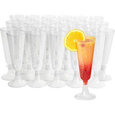 마타나 50 글리터 핑크 샴페인 플루트 플라스틱 잔 5온스 재사용 가능한 와인 잔 코파스 드 플라스티토 파라 브린디스 결혼식 토스트 브라이덜 샤워 걸스 파티, Silver Glitter, 24 Pack