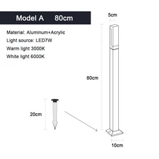 방수 IP65 LED 잔디 빛 110V 220V 알루미늄 아크릴 가로등 30 40 60 80 100CM 정원 안뜰 빌라 조명, 01 Warm light 3000K, 01 China Mainland, 09 Model A 80cm