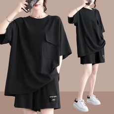 休閒運動套裝女夏季新款 韓版寬鬆大碼短袖短褲兩件套 居家外出皆宜