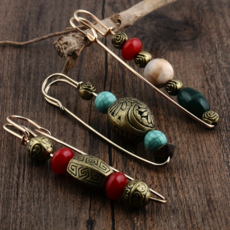 빈티지 메탈 비즈 옷핀 코사지 옷고정 브로치 3종 세트, 레드+블루+브라운, 1개