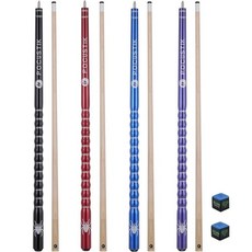 POCUSTIK 4팩 수영장 큐 45.7cm(18인치) 45.9cm(19인치) 50.8cm(20인치) 595.3g(20온스) 147.3cm(58인치) 2피스 성인용 수영, 퍼플+블루+레드+블랙