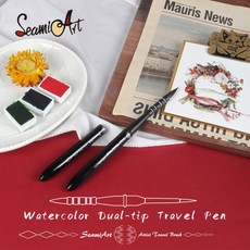 SeamiArt 1pc 아티스트 듀얼 팁 여행 브러쉬 펜 휴대용 수채화 다람쥐 머리 미술 용품에 한 프랑스어 그림, 1개