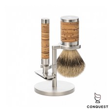 CONQUEST 德國 MUHLE ROCCA S091M95SR 消光樺樹木紋刮鬍刀三件組 不銹鋼材質, 1個