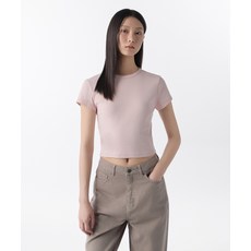매장정품 무신사스탠다드우먼 MUSINSA STANDARD WOMAN 우먼즈 슬림 크롭 크루 넥 반팔 티셔츠 [데저트 핑크] MWCTS5Z03-EP 541743