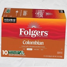 폴저스 콜롬비아 커피 미디엄 로스트 키우릭 K컵 포드 10개입 박스 미주 내수 Folgers, 폴저스 콜롬비아 커피 미디엄 로스트 키우릭 K-컵 포드, 355ml