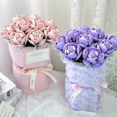 花朵積木 永生花積木 質量保證玫瑰花diy小香風花束拼裝永生花送閨蜜女生情人節禮物 桌麵擺件 質量保證, 香檳黃,小香風【香芋紫】內含整套材料