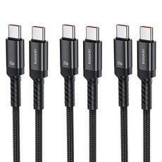Toocki 단선 방지 E Marker 칩 100W C to C 타입 초고속 메탈 충전 케이블, 블랙, 3개, 3m