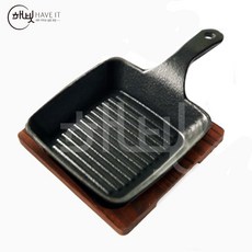해빗 무쇠 주물팬 그릴팬 데코레이션+나무받이, 미니, 1개