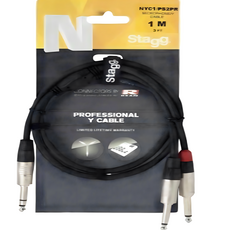 Stagg Y型訊號線 NYC1-PS2PR 1米 (3.5mm轉6.3mm) 立體聲轉接線, 1個, STAGG Y CABLE 1M