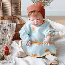 Baby Studio 兒童罩衣寶寶吃飯圍兜 TPU防水防髒畫畫反穿衣, 藍獅子,S