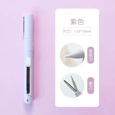 다기능 핸드 계정 절단 접이식 가위 미니 조각 칼 종이 트리밍 유틸리티 나이프, 보라색