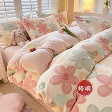 椿嶼 冬季牛奶絨床上四件套 加厚被套床單 雙面法蘭絨 珊瑚絨 A類, 繁花簇【加絨加厚無靜電】,0.9m床單款三件套【適合學生宿舍上下鋪