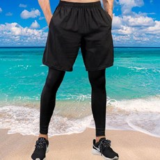 남자워터레깅스 워터 레깅스 반바지 허리밴딩 무지 운동복 비치웨어, 블랙, 본상품선택